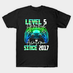 Level 5 Unlocked Awesome Since 2017 5Th Birthday Gaming T-Shirt